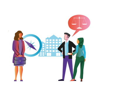 Illustratie: moreel kompas en weegschaal